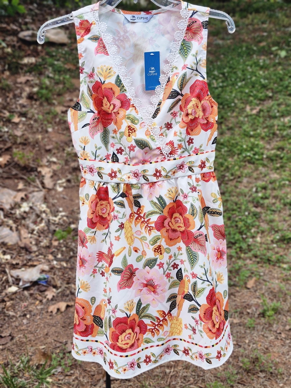 Cupshe Floral Parrot Print Sleeveless Dress NWT Summer Tropical Boho Size Small